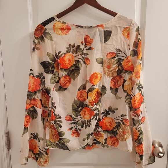 Rue 21 Fall Spring Orange Floral Rose Open Back Bell Sleeve Blouse Size … - Picture 6 of 12